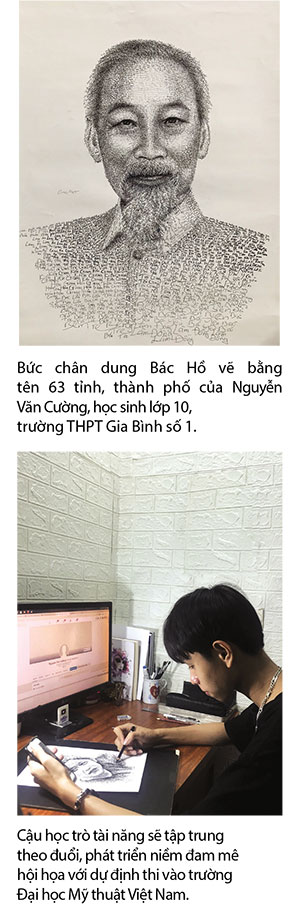 Học sinh lớp 10 vẽ chân dung Bác Hồ bằng chữ viết